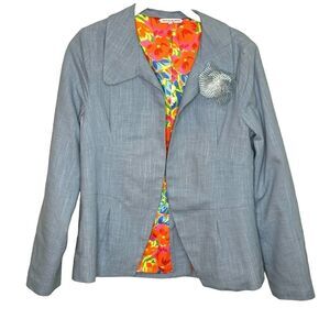 Frances Valentine Light Gray Blazer with Floral Interior
